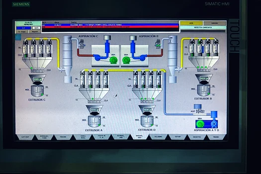 Display de automatización eléctrica y neumática de cargadores de gránulos y dosificación